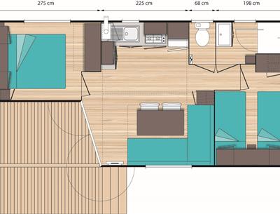 plan- Camping Pornichet 44 - Location de mobil-home - Cottage Pacifique - 4/5 personnes - camping les forges *** avec piscine couverte et chauffée 